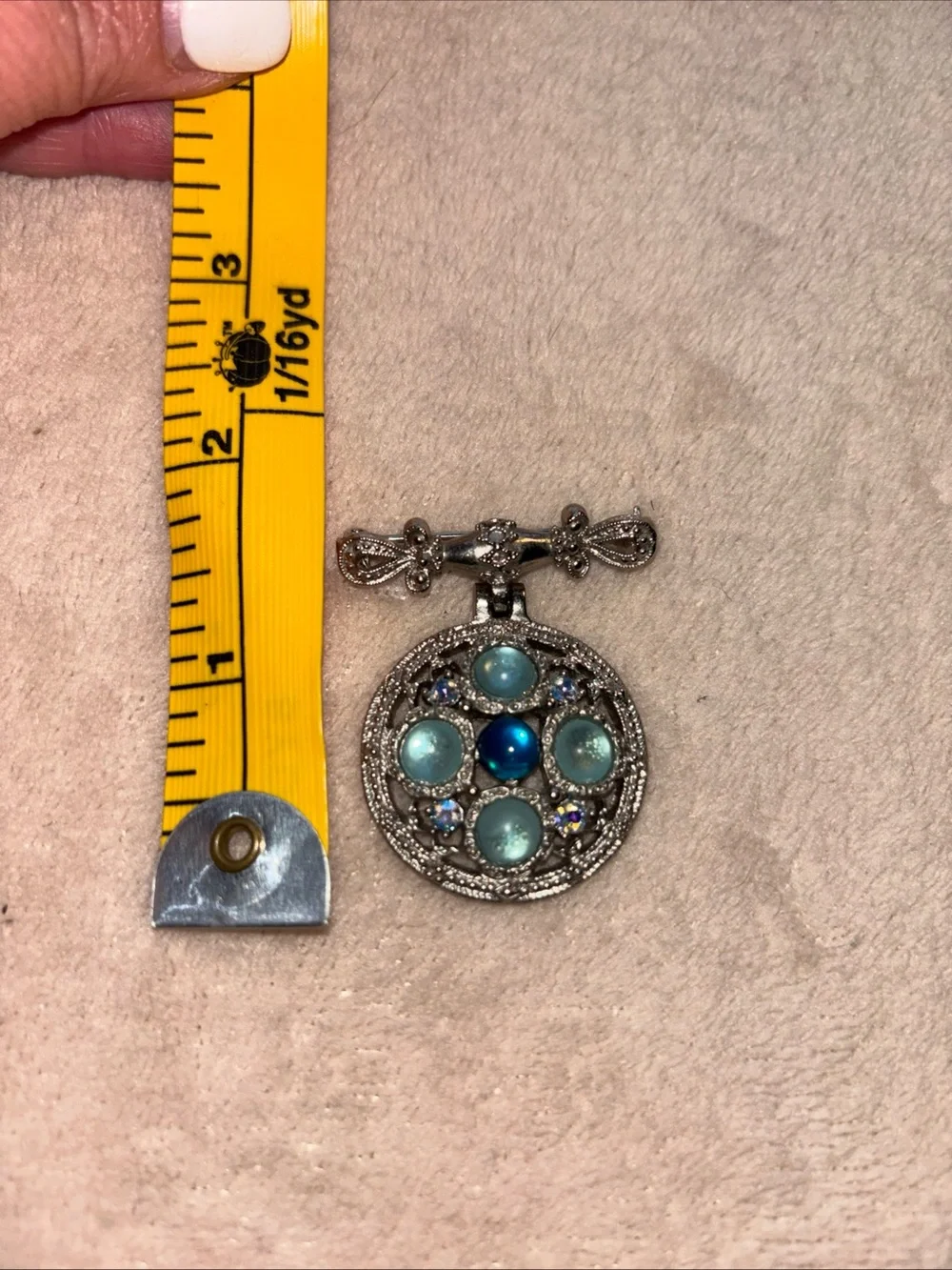 Silver-Tone Blue Gem Round Brooch - Women Jewelry